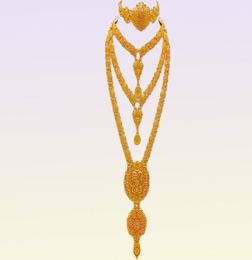 Arabic Dubai Jewelry Set for Women Earrings Ethiopian African Long Chain Gold Color Necklace Wedding Bridal Gift 2207218465020