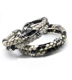 Mens Black Python Skin Leather Bracelets Real Python Skin Leather With Steel Buckle Bracelet With Beads Bracelet2029484