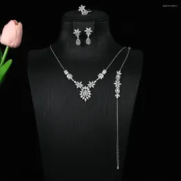 Necklace Earrings Set Luxury Geometric Leaves Flowers Waterdrop Bracelet Ring Sets For Women Cubic Zirconia Bridal Jewelry S505