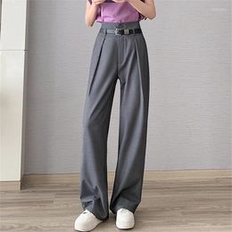 Women's Pants High Waist Suit Wide Leg Full With Belted Spring Summer Black Elegant Minimalism Straight Loose Trousers 2024