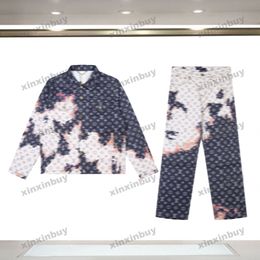 xinxinbuy 2024 Men designer Jacket Fire Letter Printing long sleeve denim sets women Black white blue Grey khaki yellow M-2XL
