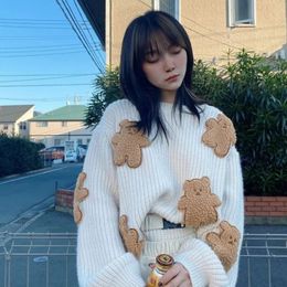 Sweet Cartoon Bear Sweater Women Cute Knitted Pullovers Japanese Harajuku Oversized Knitwears Korean Loose Casual Jumper Tops 240106
