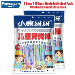 Fawnmum 2x100 PCS Children Dental Floss Picks Disposable Single Individual Pack for Teeth Cleaning Dentistry Oral Gum Care Tool 240106