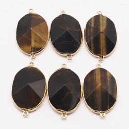 Pendant Necklaces 2pcs/lot Natural Tiger Eye Stone Oval Pendants Section Mineral Healing Gold Plated Edge Charms Diy Jewellery Wholesale