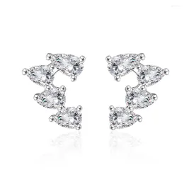 Stud Earrings Real S925 Silver C-shaped Women Droplet Diamond Female 5A Zircon Original Design Luxury Jewelry Girl Gift