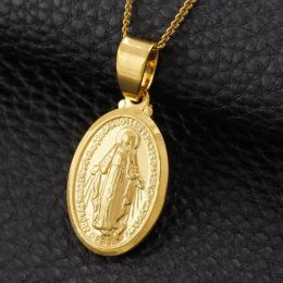2024 neue Mode 14k Gelbgold Die Jungfrau Maria Anhänger Halskette Kupfer Schmuck Kreuz Trendy Kette für Frauen Mädchen geschenke