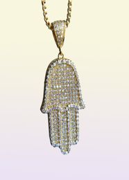 Boy Men Fatima Hamsa Hand Pendant Necklace Iced Out 5A Bling Cubic Zircon Thin Chain Hip Hop Gift Turkish Luck 1290534