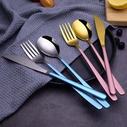 Dinnerware Sets Stainless Steel Cutlery Set Forks Spoons Knives Tableware High-End Korean Style Colour Handle Sturdy Dinner Service