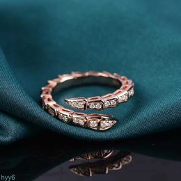 Bvlgaerri Band Designer Rings Mosang Shibao's Rose Gold Fashion Full Diamond Open Snake Designer Ring 925 Pure Silver Plated 18k Non Female