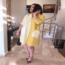 Party Dresses Casual Women's Shirt Dress Patchwork Polo Collar Asymmetry Midi Summer Garment Sleeves Single Breasted In