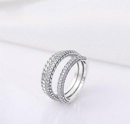 925 Sterling Silver Triple Band Pave Chain Pattern Ring Fit Jewelry Engagement Wedding Lovers Fashion Ring1822428