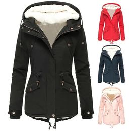 Winter Quilted Coats Women Parkas Singlebreasted Hooded Jacket Thick Plush Lining Overcoat doudoune femme 240106