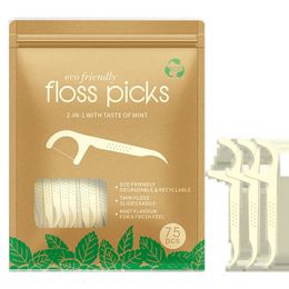 Biodegradable Dental Floss Vegan Toothpick with Threads Eco Friendly Flosser Picks UltraThin Silk With Sticks 300pcs 240106
