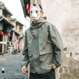 Men's Jackets 2024 Men Hip Hop Streetwear Jacket Coat Windbreaker Cargo Pullover Harajuku Hooded Track Tactical Outwear