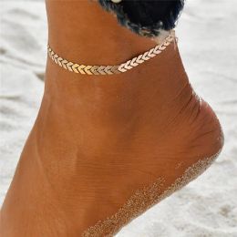 2024 Vintage Arrows Beach Foot Anklet For Women Bohemian Female 14K Gold Anklets Summer Bracelet On the leg Jewellery Chain Beaded Fashion