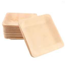 Disposable Dinnerware 50PCS Wood Tableware Square Party Plates For Wedding Restaurant Picnic Birthday