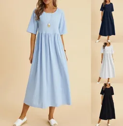 Party Dresses Summer Fashion European And American Women's Casual Dress Large Loose Cotton Linen Round Neck Half Sleeve Mid Length