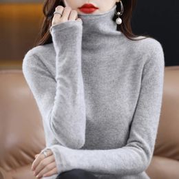 Merino Wool Cashmere Sweater Womens High Stacked Collar Pullover Long Sleeve Winter Knitted Warm Quality Jumper 240106