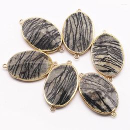 Pendant Necklaces 2pcs/lot Natural Stone Oval Necklace Section Mineral Healing Gold Plated Edge Charms DIY Fashion Jewellery Wholesale