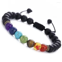 Strand Mix 8MM 7 Chakra Natural Lava Stone Bracelet Tiger Eyes Handmade Braid Yoga Balance Prayer Bracelets Adjustable For Men Women