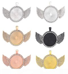 30mm DIY Jewellery Accessories Round Bottom Brackets Time Gem Sublimation Blank Pendant with Wing For Transfer Printing Necklace2902750