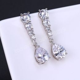 Pear Shape Crystal Cubic Zirconia Dangle Earrings Women For Party Luxury Elegant Lady's Ear Earrings Fashion Jewellery