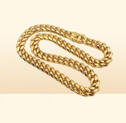 Chains Men Cuban Chain Necklace Stainless Steel Jewellery High Polished Hip Hop Curb Link Double Safety Clasps 18K Stamped 14Mm 3972190