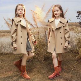 Fashion Girls Outerwear Long Sleeve Windbreaker Kids Clothes Autumn Thicken Warm Trench For 4-12 Year Teens Girls Coats 240106