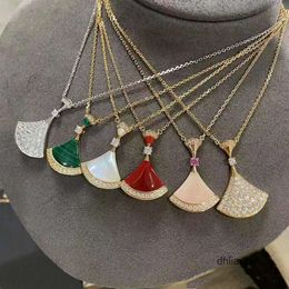 Designer Necklace High version New little skirt Female Scalloped white fritillaria carnelian full diamond double pendant clavicle chain