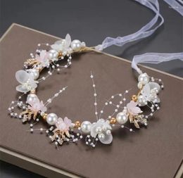 Hair Accessories Girls Elegant Pearl Headbands Children Headband Headdress Flower Wreath Bride Garland Head Hoop Jewelry