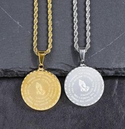 Gold Silver Mens Charm Fashion Bible Round Pendant Necklace Hip Hop Stainless Steel Jewellery Micro Rock Men Women Chain Necklaces F9792847