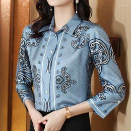 Women's Blouses Floral Allover Printed Dress Shirts Luxury Long Sleeve Single Breasted Srping Autumn Loose Casual Ladies