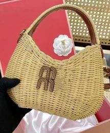 Beach Vacation Style Grass Woven Bag Letter Carrying Vegetable Basket Fashion Vine Woven Bag Handbag Women's Bag