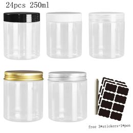 24Pcs 250ml Storage Jars with Lids Clear Round Canister Empty Plastic Cosmetic Jar Food Storage Containers Travel Kitchen Supply 240106