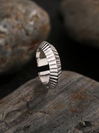 Cluster Rings Double Layer Pure 925 Silver Opening Ring Carved With Regular Stripes For Men And Women Simple Sweet Style Wedding Wearing