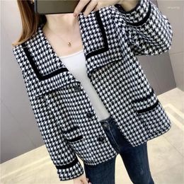 Women's Jackets Imitation Mink Fleece Long Sweater Cardigan 2024 Loose Thick Plaid Navy Collar Coat Autumn And Winter Fashion Trench