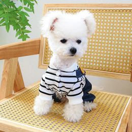 Dog Apparel Boy Cat Jumpsuit Rompers Striped Pocket Design Pet Puppy Shirts Spring/Summer Overalls Small And Medium-sized Dress