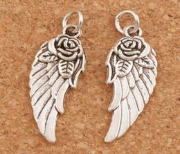 Angel Wing w Rose Spacer Charm Beads 100pcslot 303x107mm Antique Silver Pendants Handmade Jewelry DIY T16253249112