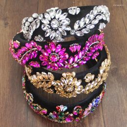 Hair Clips Handmade Baroque Sparkly Pink White Crystal Flower Headbands Full Rhinestone Padded Hairbands For Women Party Headhoops