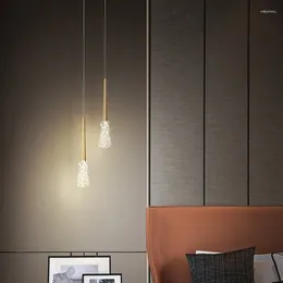 Pendant Lamps Light Luxury Bedroom Bedside Small Droplight Modern Minimalist Copper Living Room Crystal