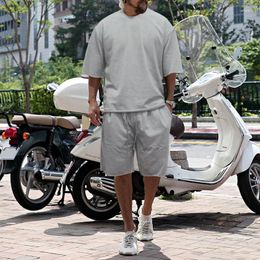 Men's Tracksuits Solid Colour Casual Loose Large Top Short Sleeve Sports Set Shorts Fashion Comfortable Versatile Pants High Quali