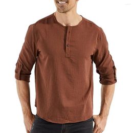 Men's Casual Shirts Men Long Sleeve Shirt Lightweight T-shirt Solid Color With Soft Cufflink Mid Length For Fall