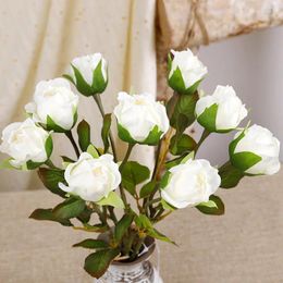 Decorative Flowers Artificial 9 Head Rose Plastic Fake Plants Party Decor Bouquet For Home Wedding Decoration Flower Garden