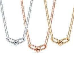 Memnon Jewelry 925 Sterling Silver Double Link Necklaces For Women Ushaped Pendant Necklace With Rose Gold Color Whole6807702