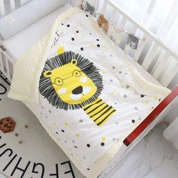 Kids Baby Cotton Quilt Thick Cartoon Print Lion Bean Blanket Infant Bebe Soft Comfort Winter Children Room Bedding Sets 100120 240106