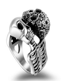Titanium Steel Vintage Skull Ring Punk Rock Style Men039s Finger Rings Motorbiker Jewelry Halloween Undead Decorations Accessor6398193