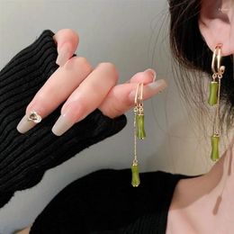 Stud Earrings Chinese Style Bamboo Joint Dangle For Women Girls Green Color Long Acrylic Metal Geometric Tassel Gifts