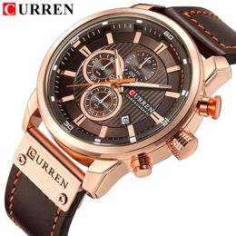 CURREN 8291 Hot Sell New Arrival Analogue Quartz Chronograph Waterproof Watch Luxury Genuine Black Leather Band Fashion