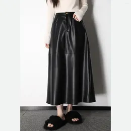 Skirts 2024 Women Winter Genuine Sheepskin Leather Skirt Casual Waist Tighten Real Sheep H2