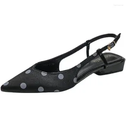 Dot Heel Polka Sandals Low Summer Ankle Strap Women Shoes Slingback Flats Soft Sole Wild Zapatos Mujer